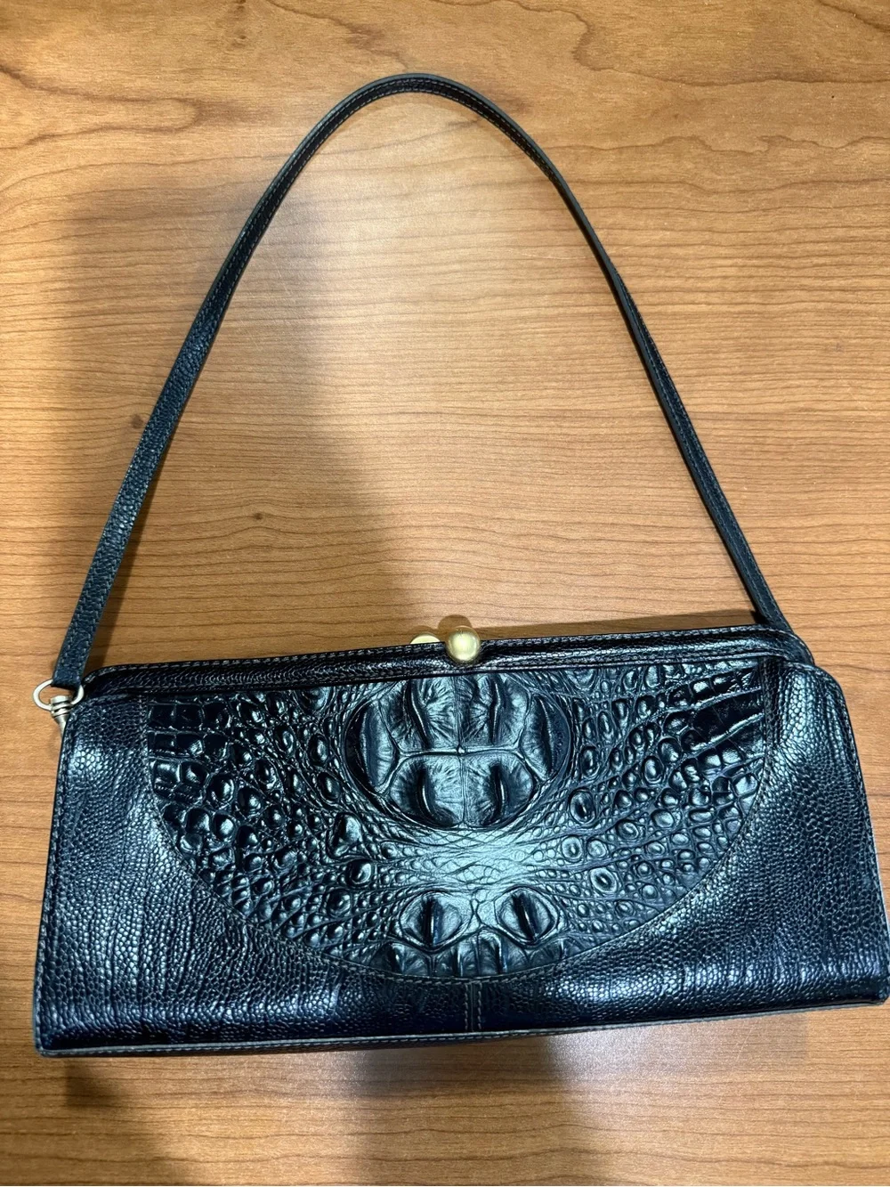 Brahmin Black Croc-Embossed Shoulder Clutch